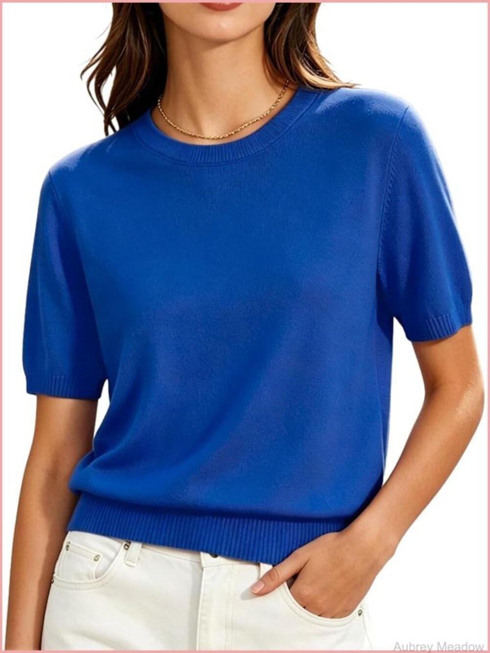 Short Sleeve Crew Neck Sweater Lightweight Knit Pullover Tops